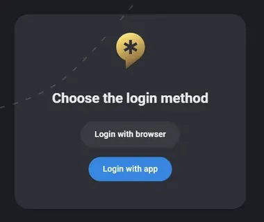 Diálogo Choose the login method con las opciones Login with browser y Login with app