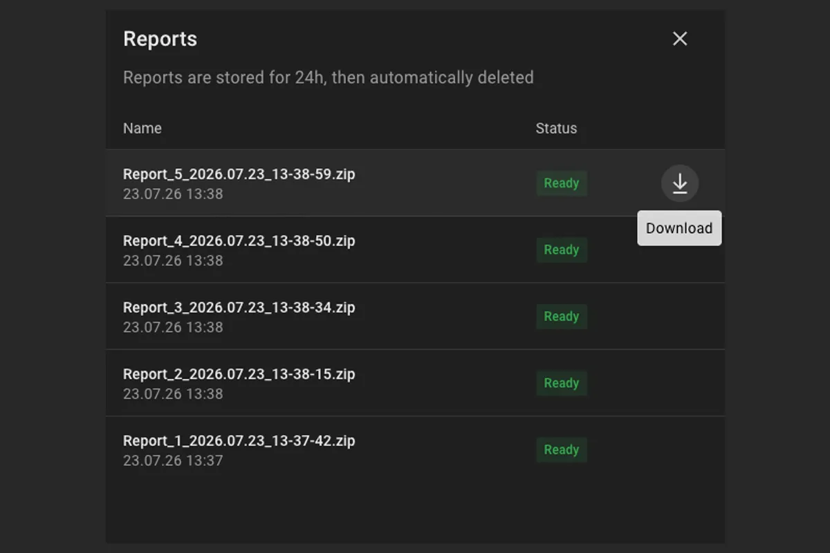 Downloading a CSV report from the Logbook
