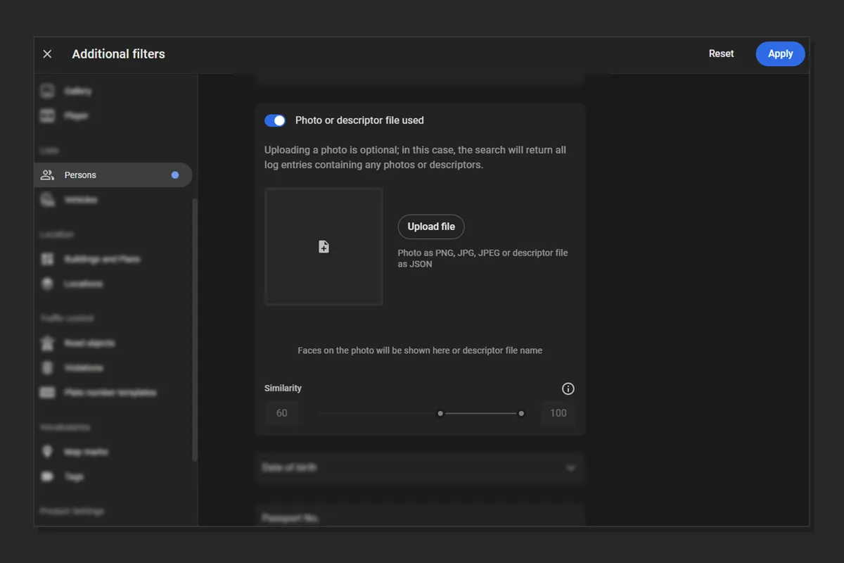 Persons tab in Additional filters on the Logbook page