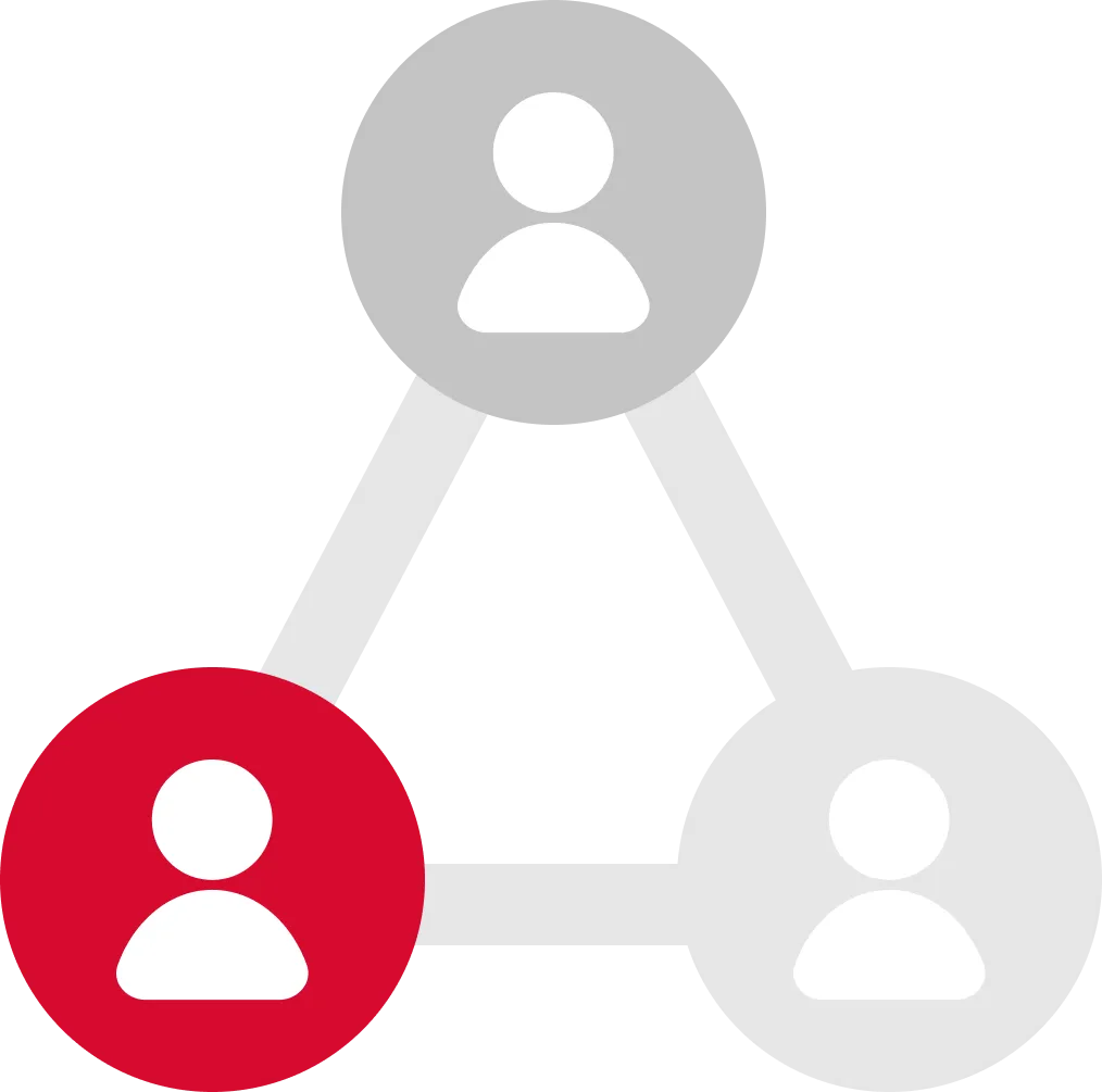 Icon of three
      connected user profiles with one highlighted, representing permission-driven access