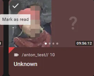 Alarm card with the Mark as read checkmark highlighted on an unread, blurred event thumbnail