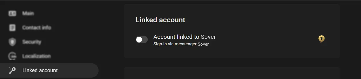 Profile Linked account section with the toggle to link the account to Sover