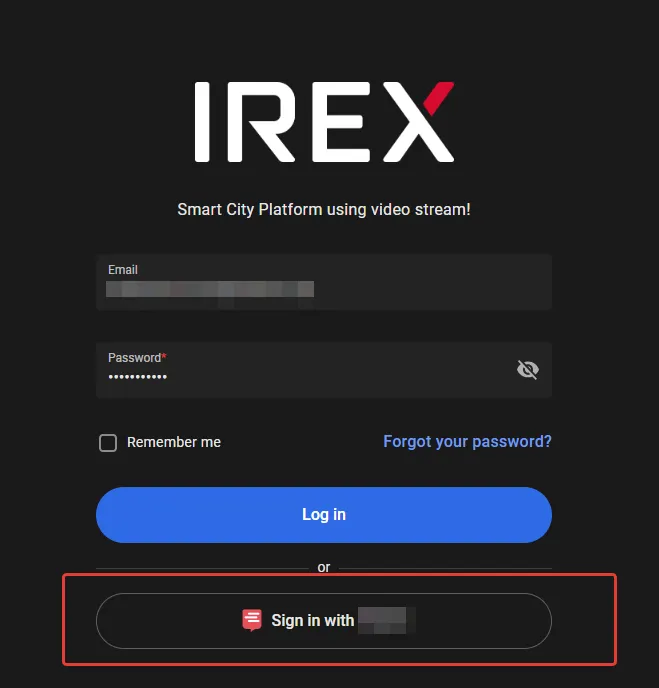 IREX sign-in screen with the Sign in with messenger option highlighted below the Log in button