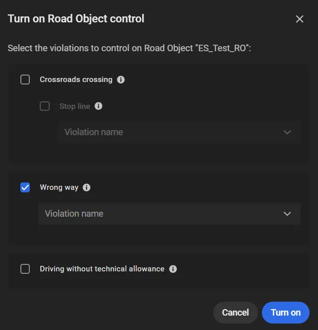 Turn on Road Object control dialog with Wrong way checked