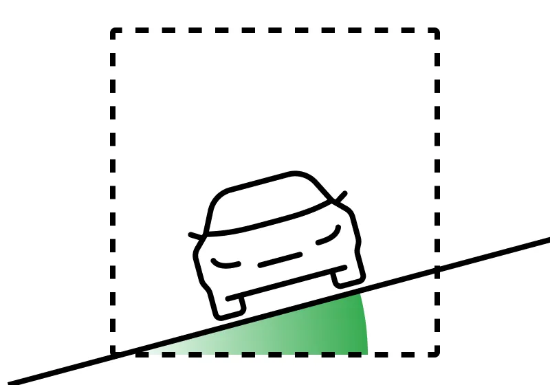 Diagram of the camera roll angle, showing the camera's frame tilted relative to the horizon